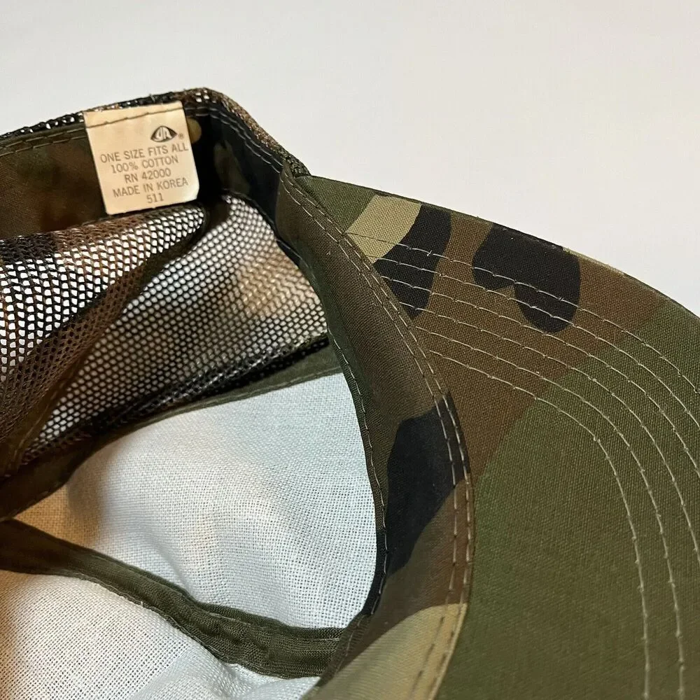 Vintage Duck Bay Woodland Camouflage Camo Blank Trucker Mesh Snapback Hat 90s